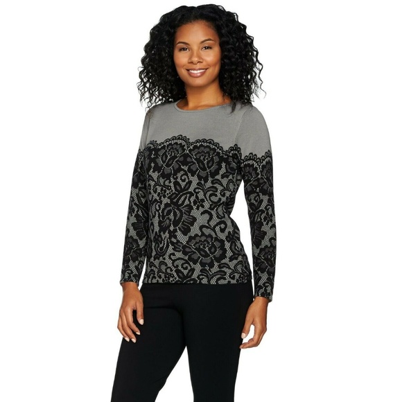 Bob Mackie Sweaters - NWT Bob Mackie Gray and Black Sweater 3X